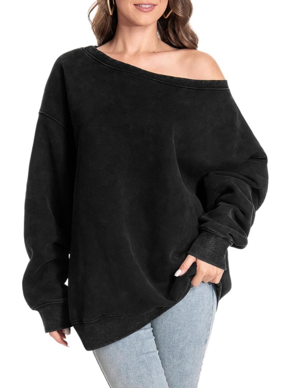 Womens Off the Shoulder Sweatshirts Oversized One Shoulder Sweatshirts for Women
